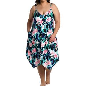 New Women’s La Blanca Nightfall Blooms Scarf Hem Coverup Dress Size 3X